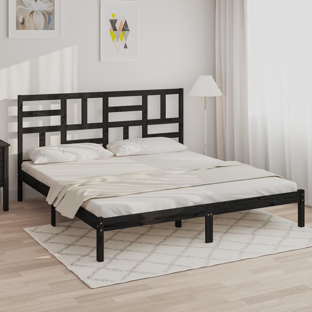 vidaXL Cadru de pat Super King 6FT, negru, 180x200 cm, lemn masiv