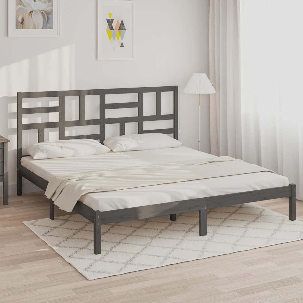 Rám postele šedý masivní dřevo 200 x 200 cm