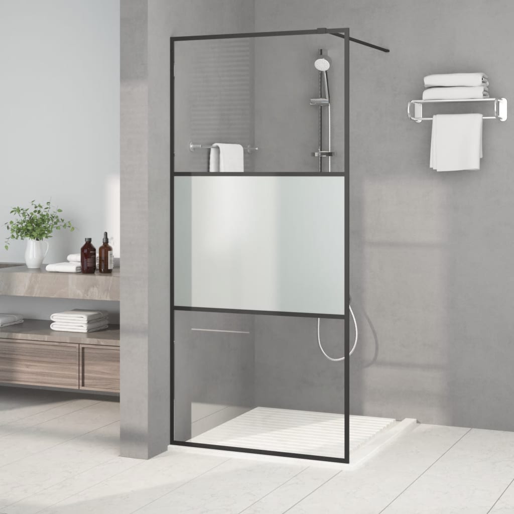 Duschwand für Begehbare Dusche Schwarz 90x195cm Halbmatt ESG