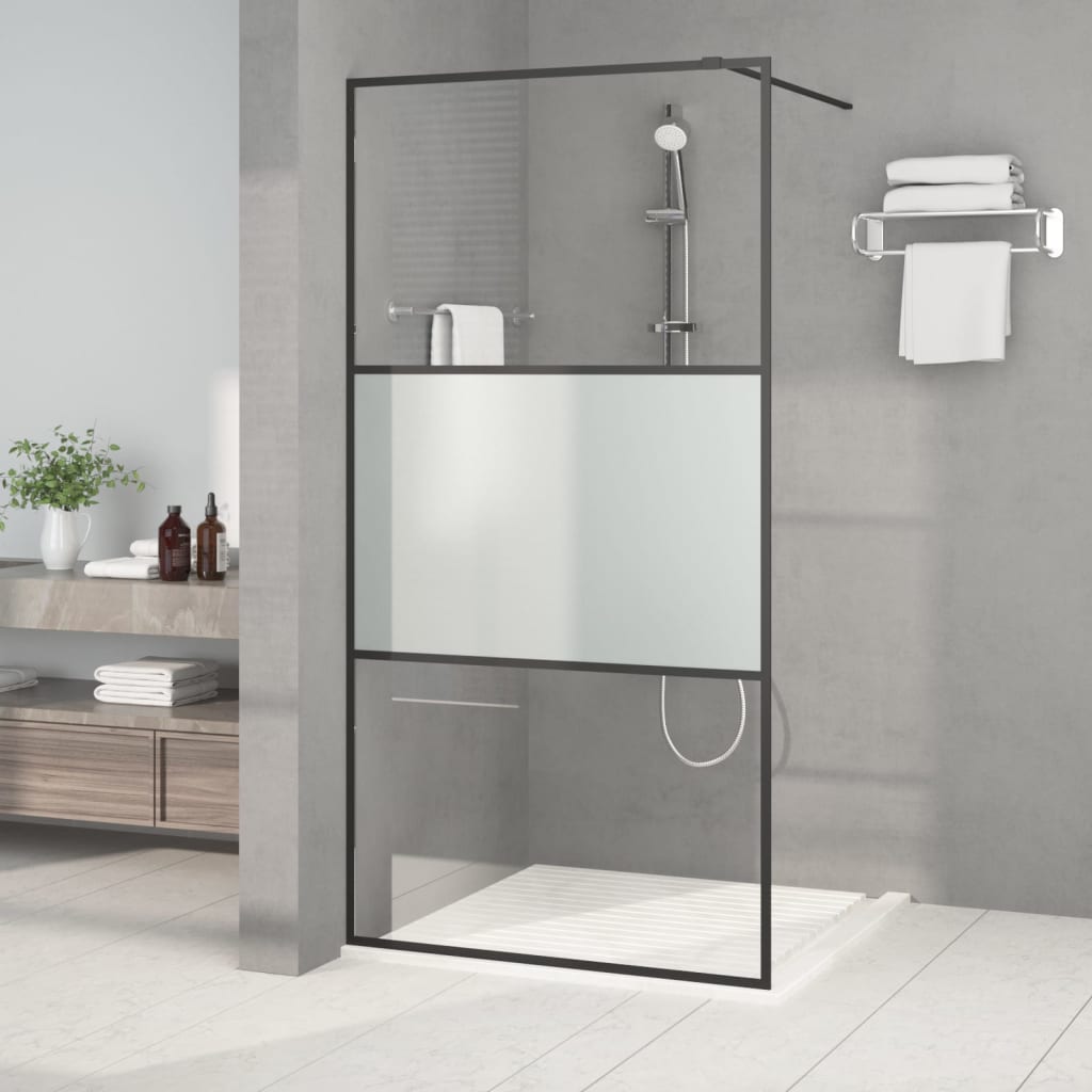 vidaXL Duschwand für Begehbare Dusche Schwarz 100x195 cm Halbmatt ESG