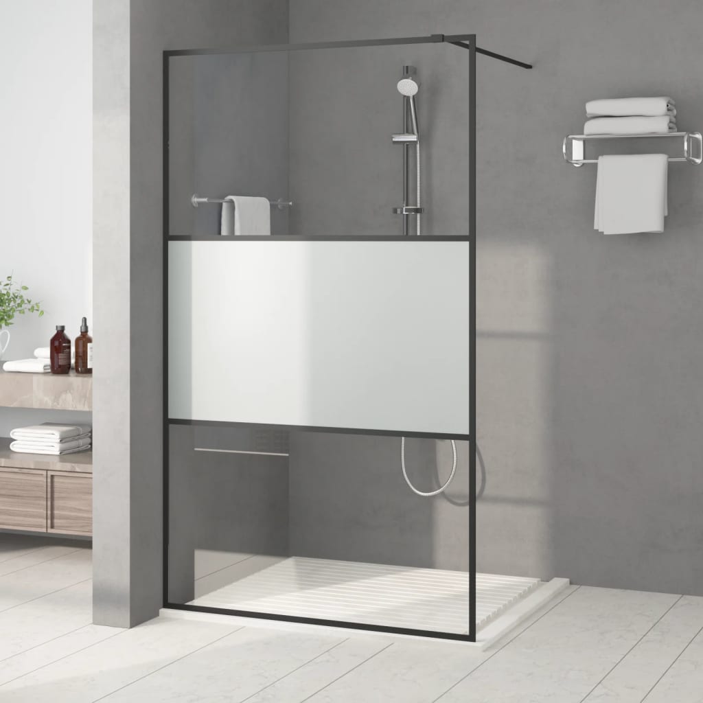 vidaXL Duschwand für Begehbare Dusche Schwarz 115x195 cm Halbmatt ESG