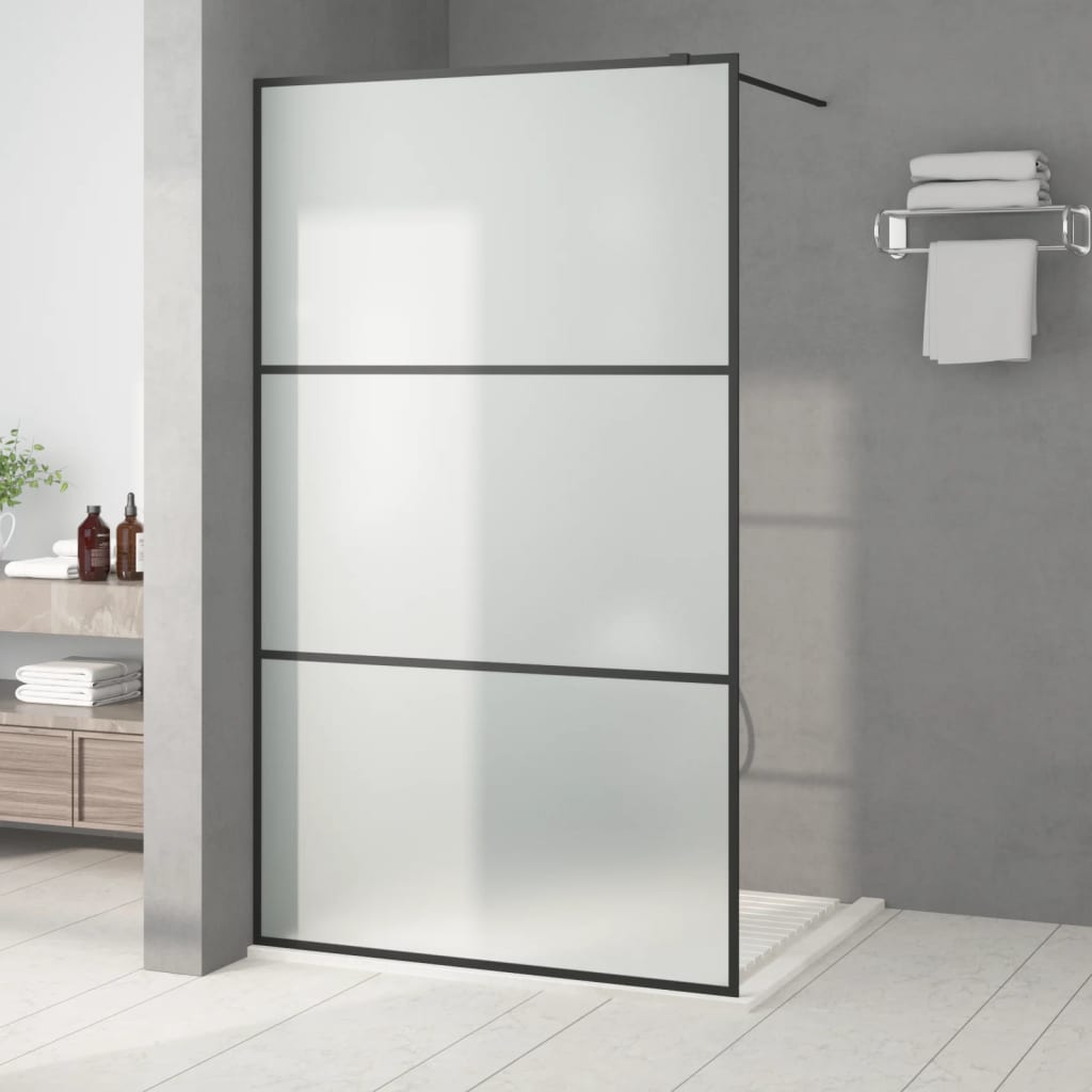 vidaXL Duschwand für Begehbare Dusche Schwarz 115x195 cm Matt ESG-Glas