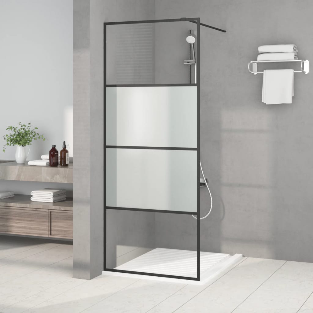 vidaXL Walk-in suihkuseinäke musta 80x195 cm puolihuurrettu ESG-lasi