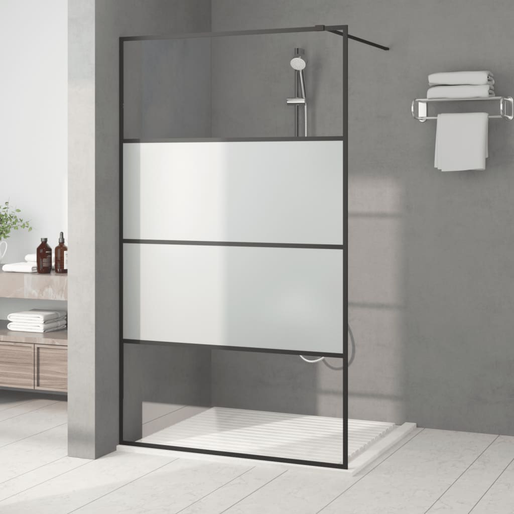 vidaXL Duschwand für Begehbare Dusche Schwarz 115x195 cm Halbmatt ESG