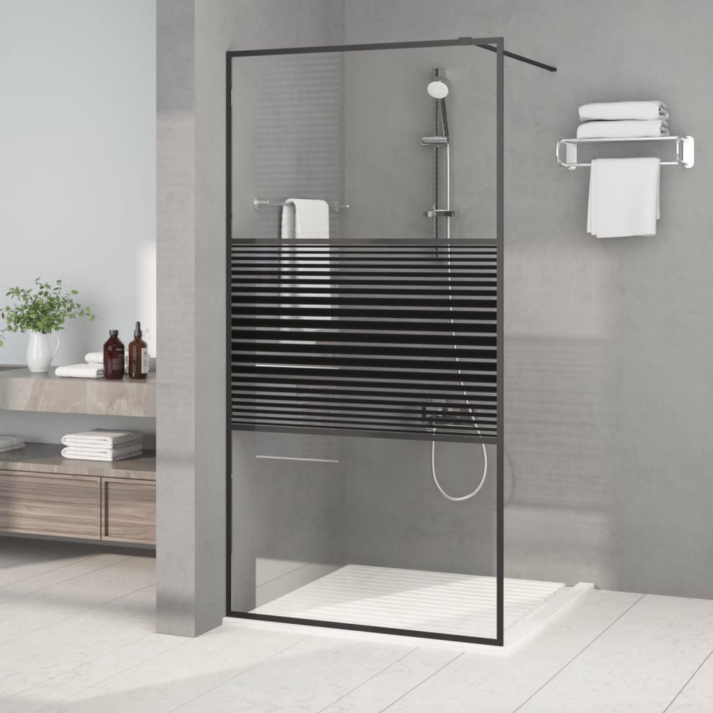 Duschwand für Begehbare Dusche Schwarz 100×195 cm ESG-Glas Klar