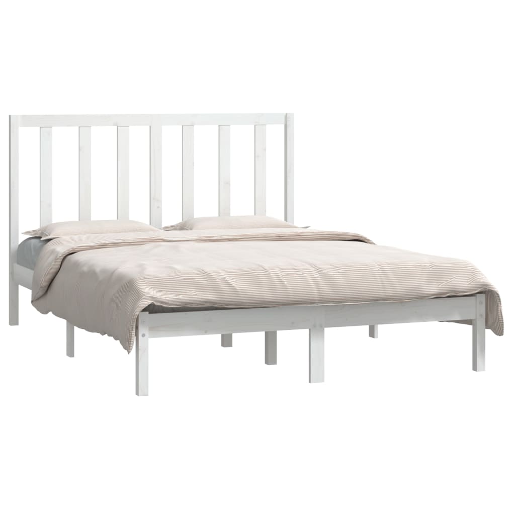 vidaXL Bedframe massief grenenhout wit 135x190 cm 4FT6 Double