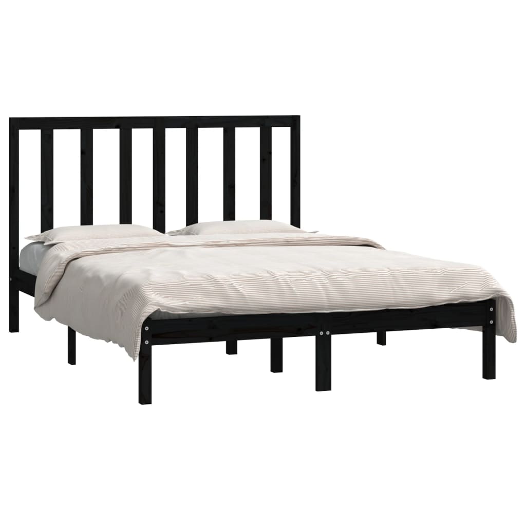 vidaXL Bedframe massief grenenhout zwart 135x190 cm 4FT6 Double