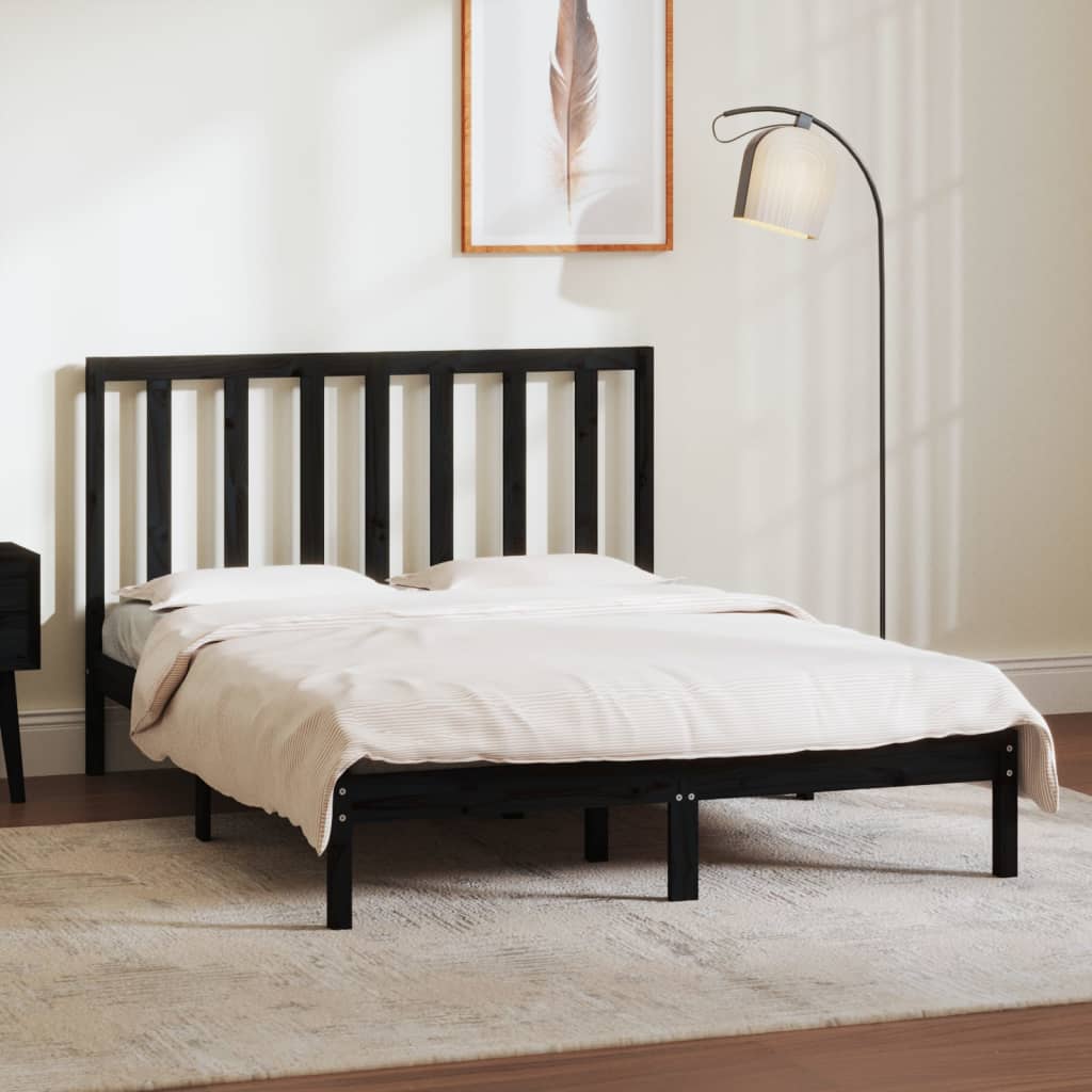 vidaXL Cadru de pat dublu 4FT6, negru, 135x190 cm, lemn masiv pin