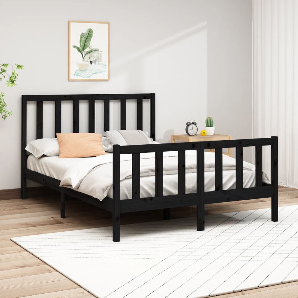vidaXL Cadru de pat, negru, 140×190 cm, lemn masiv de pin