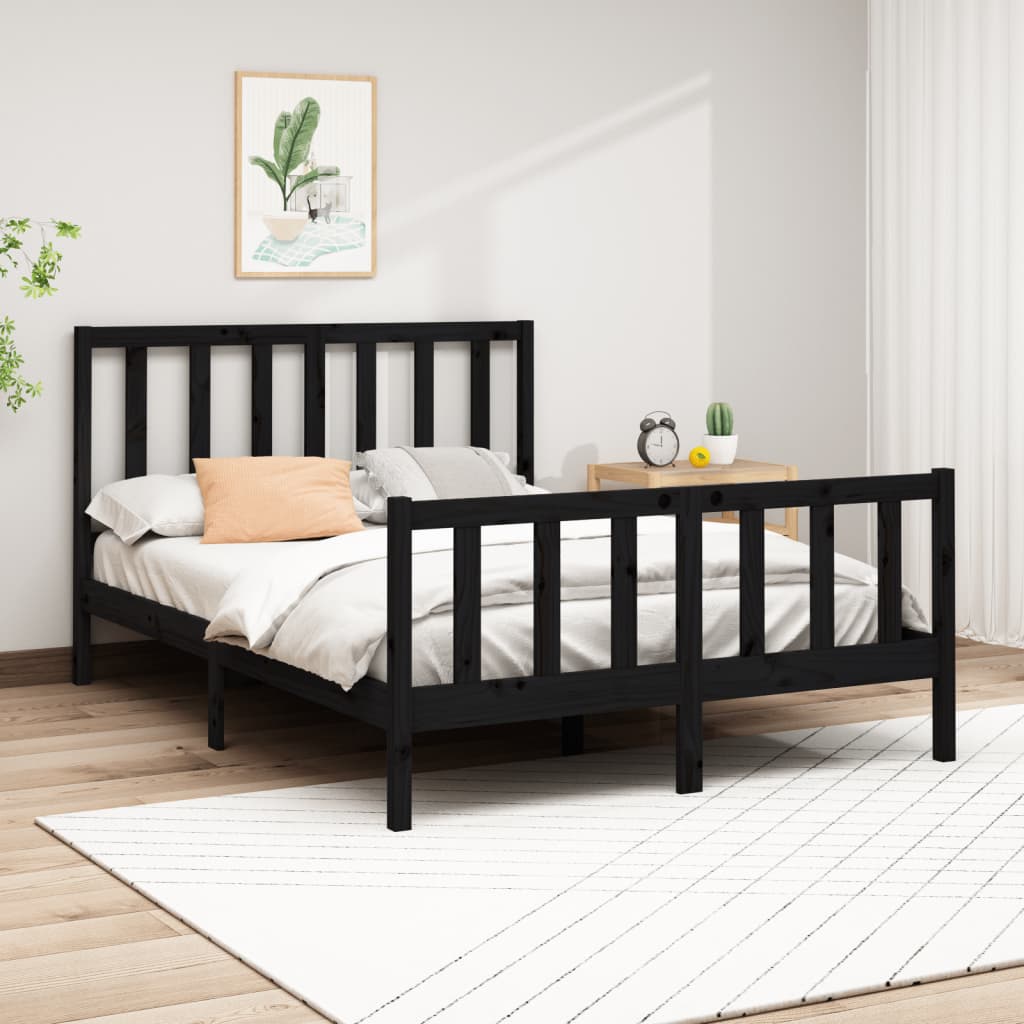 vidaXL Cadru de pat, negru, 140×200 cm, lemn masiv de pin