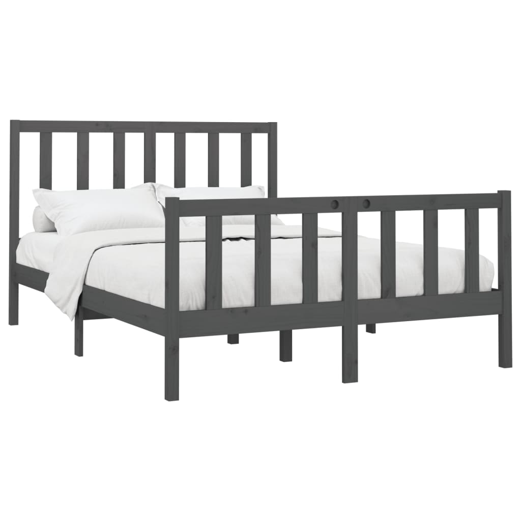 vidaXL Bedframe massief grenenhout grijs 150x200 cm 5FT king size