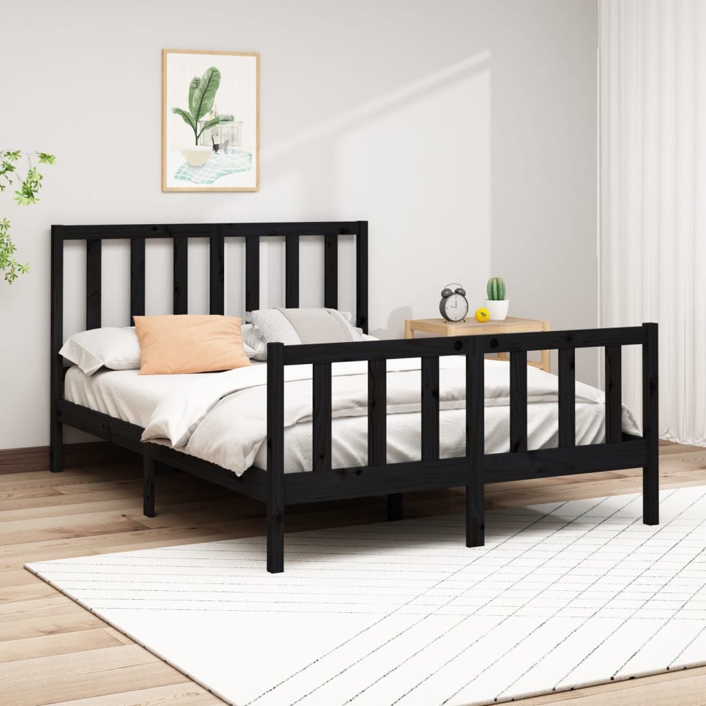 vidaXL Cadru de pat 5FT King Size,negru ,150x200 cm,lemn masiv de pin