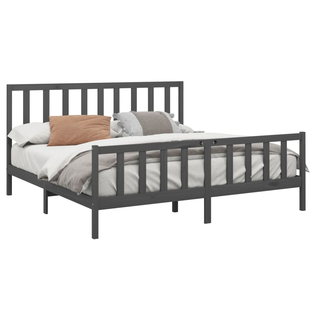 vidaXL Bed Frame Grey Solid Wood Pine 180x200 cm Super King Size