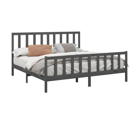 vidaXL Bed Frame Grey Solid Wood Pine 180x200 cm Super King Size