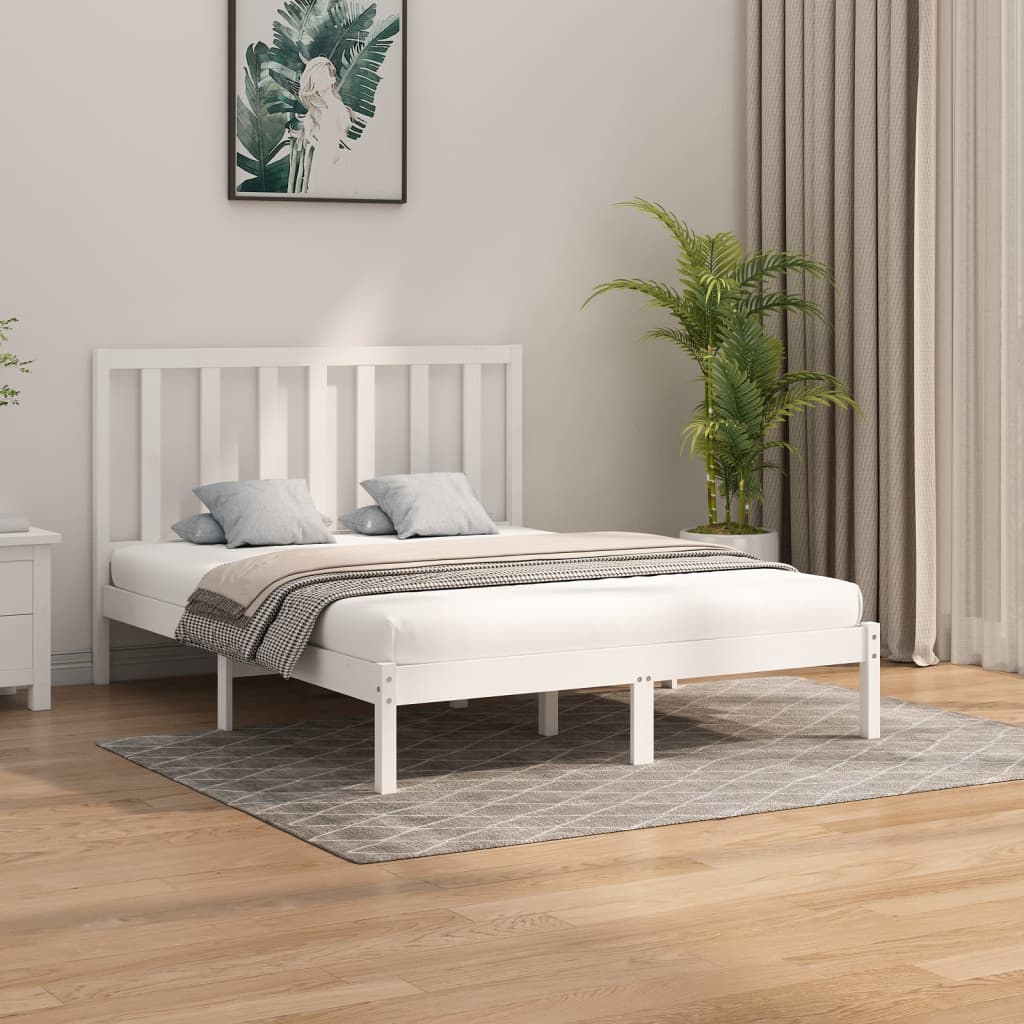 vidaXL Cadru de pat, alb, 140×200 cm, lemn masiv