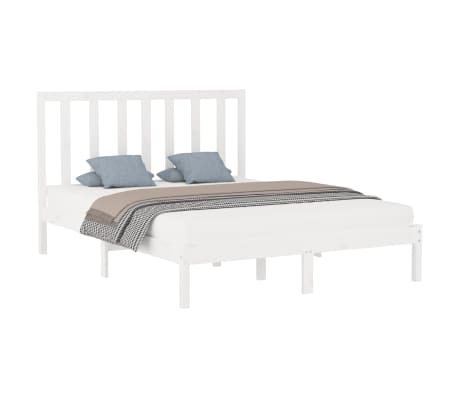 vidaXL Lovos rėmas, baltas, 150x200cm, medienos masyvas, didelis