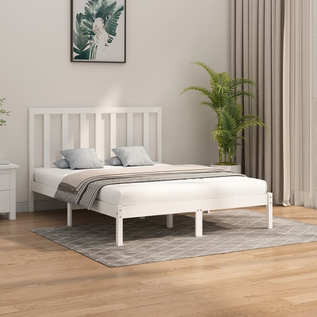 vidaXL Cadru de pat King Size, alb, 150x200 cm, lemn masiv