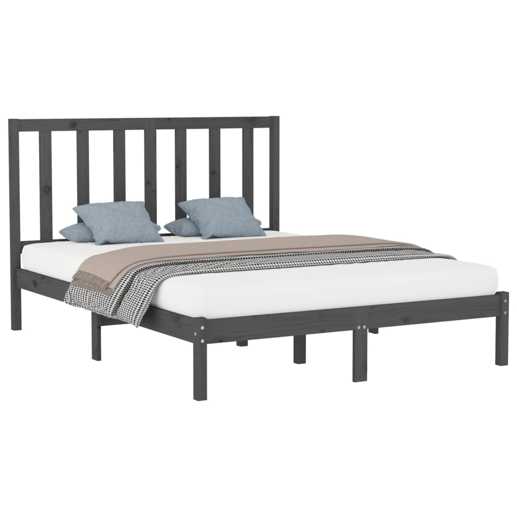 

vidaXL Bedframe massief hout grijs 150x200 cm 5FT King Size