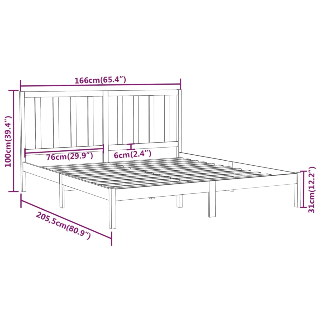 Posteljni okvir bel iz trdnega lesa 160x200 cm