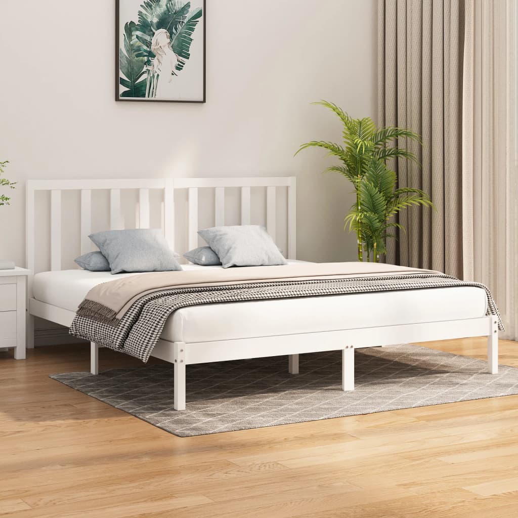 Rám postele bílý masivní dřevo 200 x 200 cm