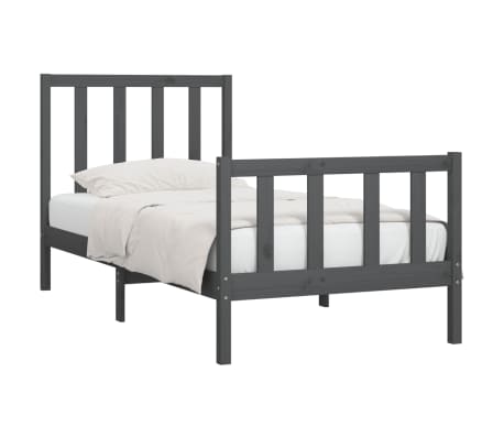 vidaXL Lovos rėmas, pilkos spalvos, 90x200cm, medienos masyvas