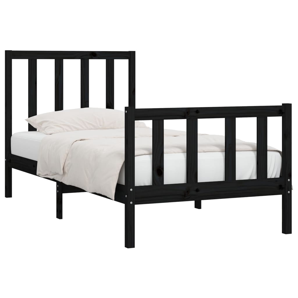 vidaXL Bedframe massief hout zwart 100x200 cm afbeelding