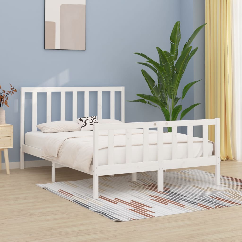 vidaXL Estrutura de cama king 150x200 cm madeira maciça branco