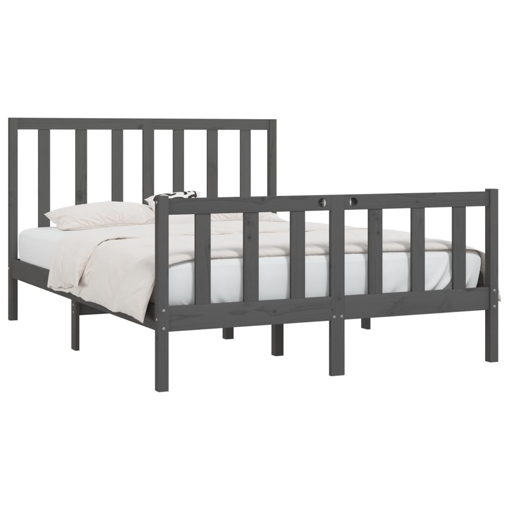 

vidaXL Bedframe massief hout grijs 150x200 cm 5FT King Size