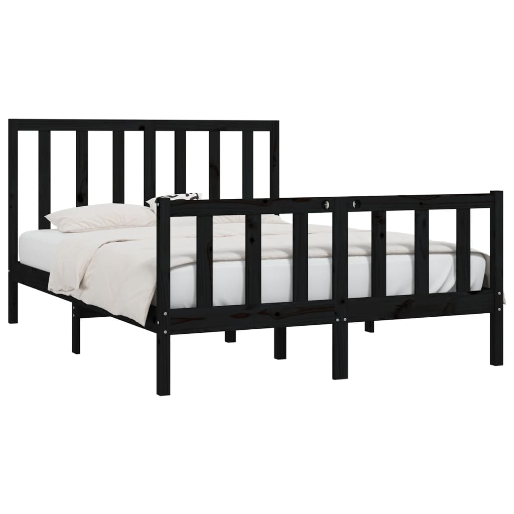 vidaXL Bed Frame without Mattress Black 150x200 cm King Size Solid Wood