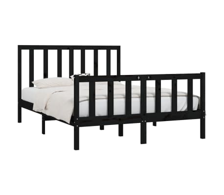 vidaXL Bed Frame without Mattress Black 150x200 cm King Size Solid Wood