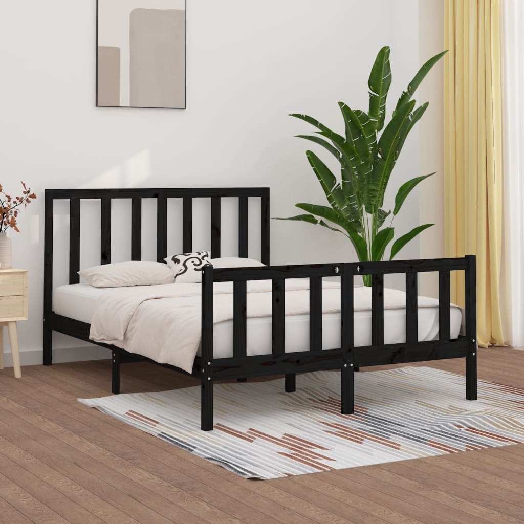 vidaXL Bed Frame Black Solid Wood 153×203 cm Queen Size