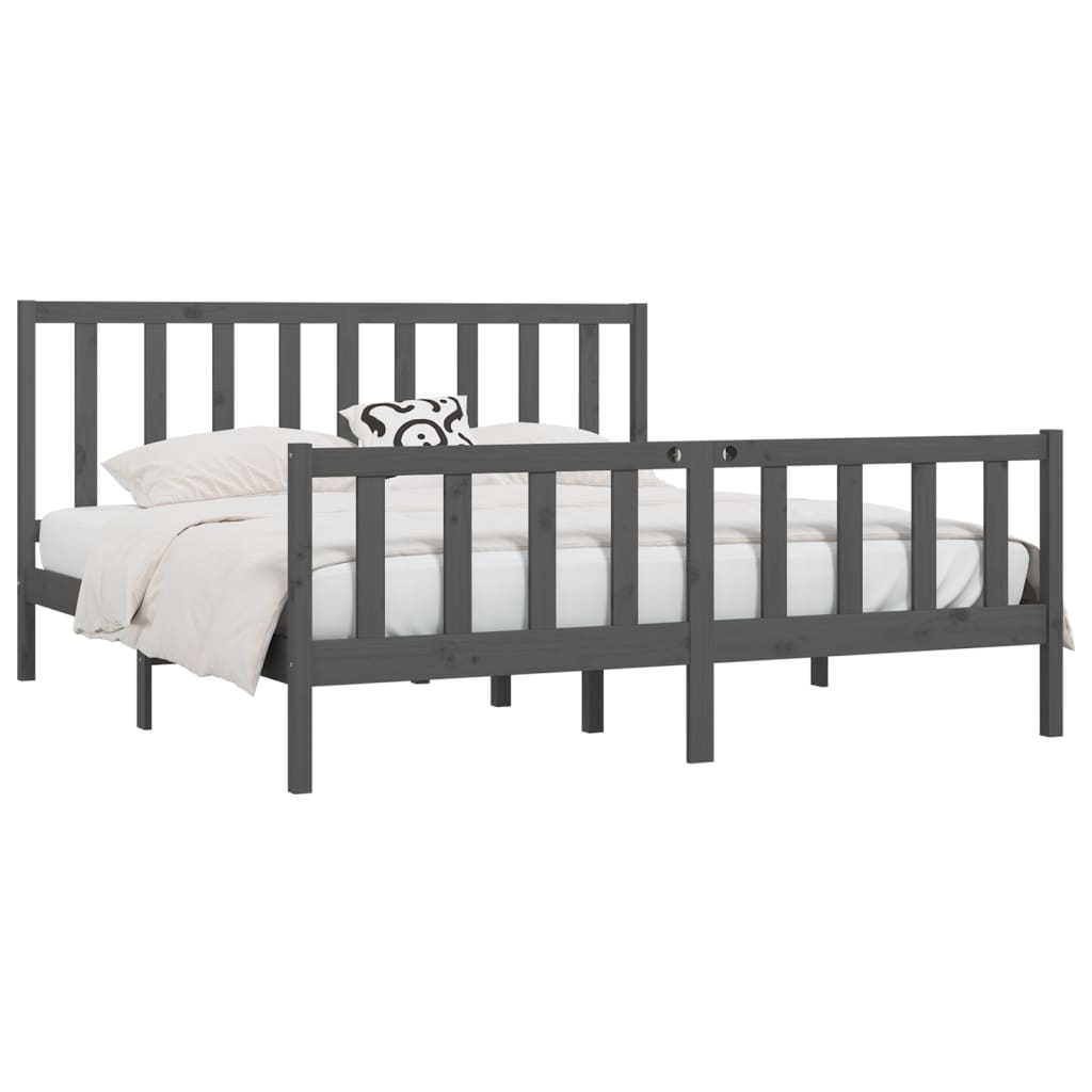 vidaXL Bed Frame Grey Solid Wood 180x200 cm Super King Size