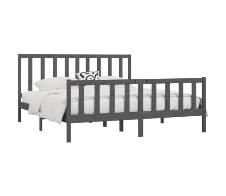 vidaXL Bed Frame Grey Solid Wood 180x200 cm Super King Size