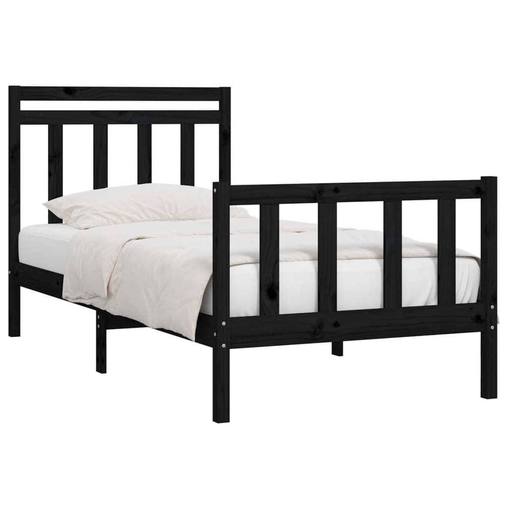 vidaXL Bedframe massief grenenhout zwart 100x200 cm afbeelding