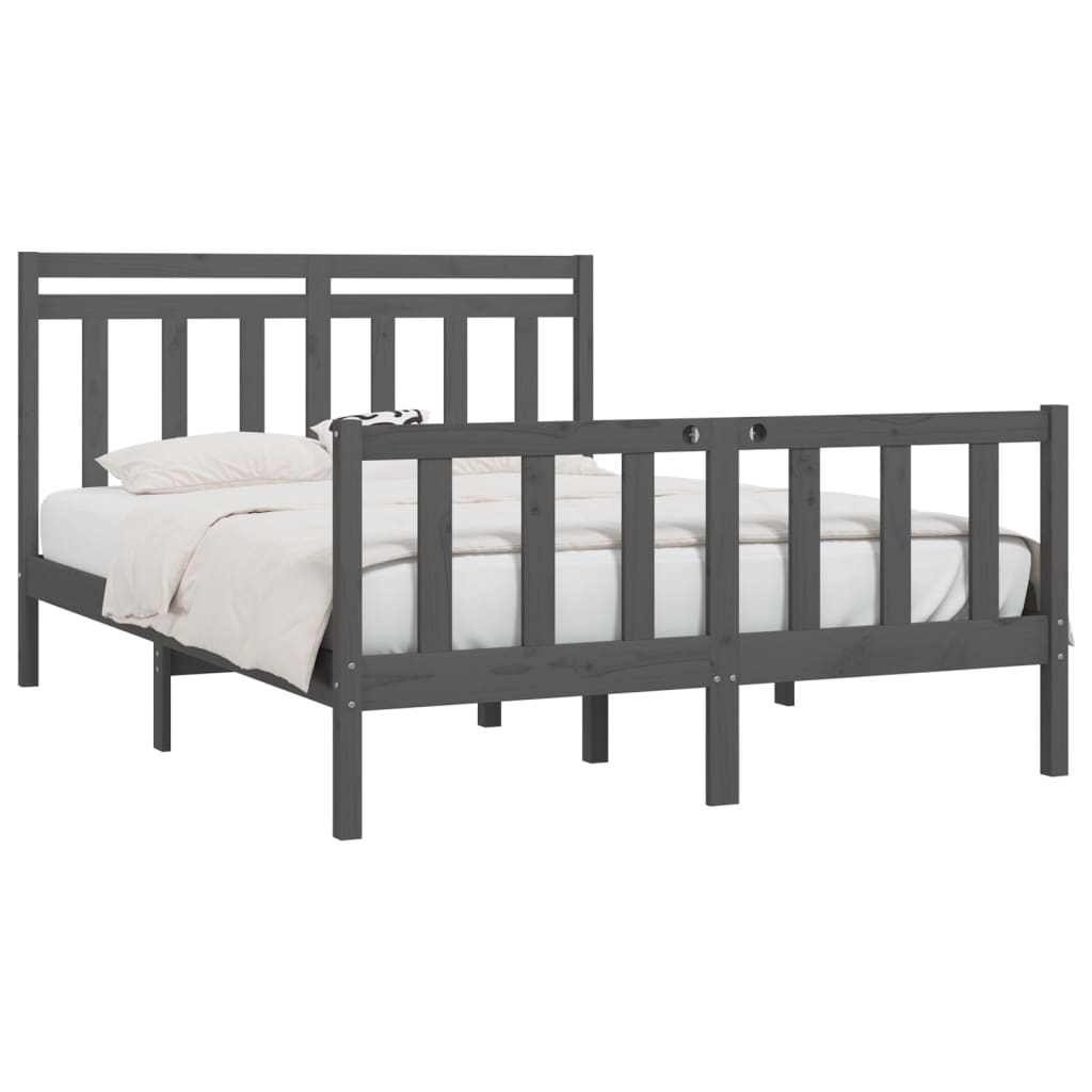 vidaXL Bed Frame Grey Solid Wood Pine 150x200 cm King Size