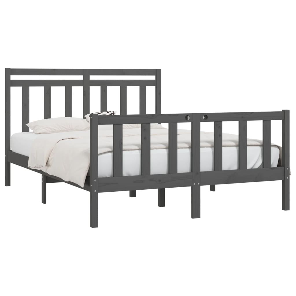 vidaXL Bedframe massief grenenhout grijs 160x200 cm