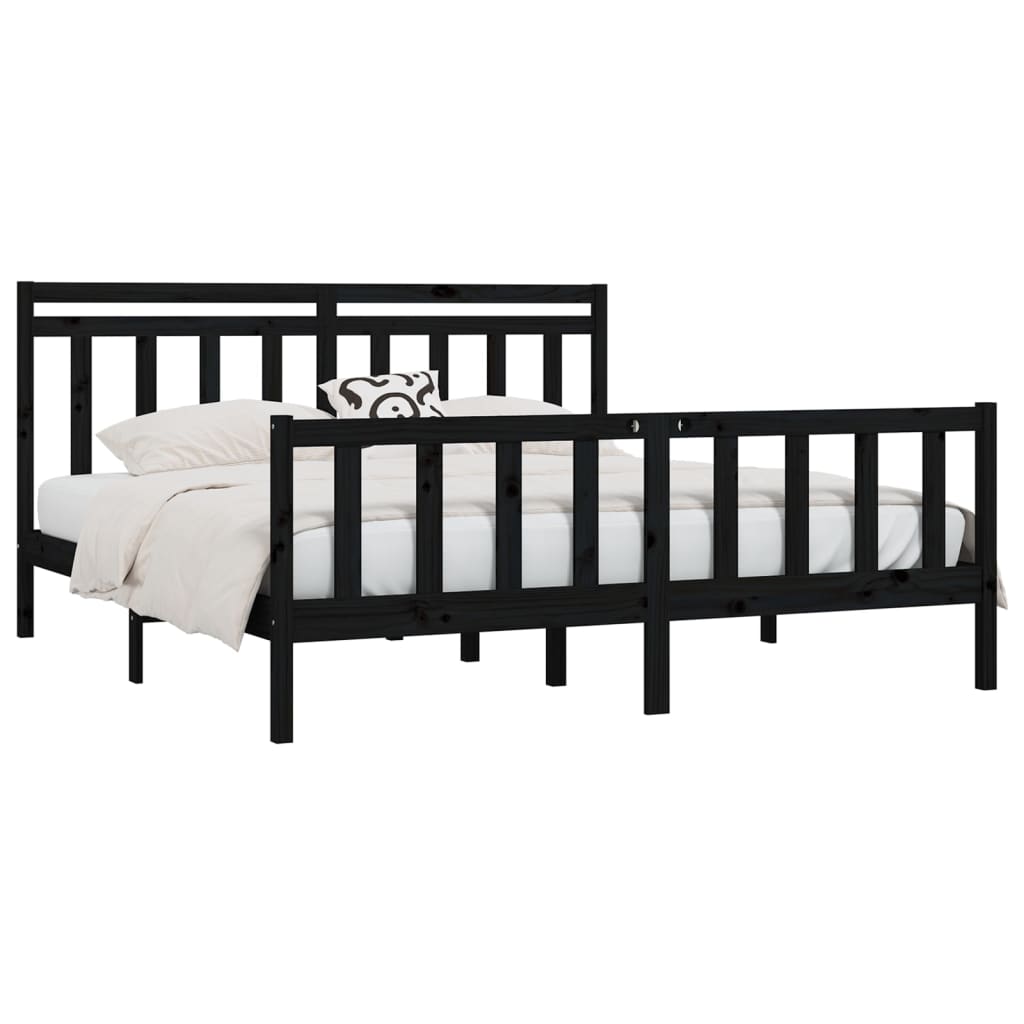 vidaXL Bedframe massief grenenhout zwart 180x200 cm 6FT Super King