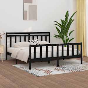 Posteljni okvir črn iz trdne borovine 200x200 cm