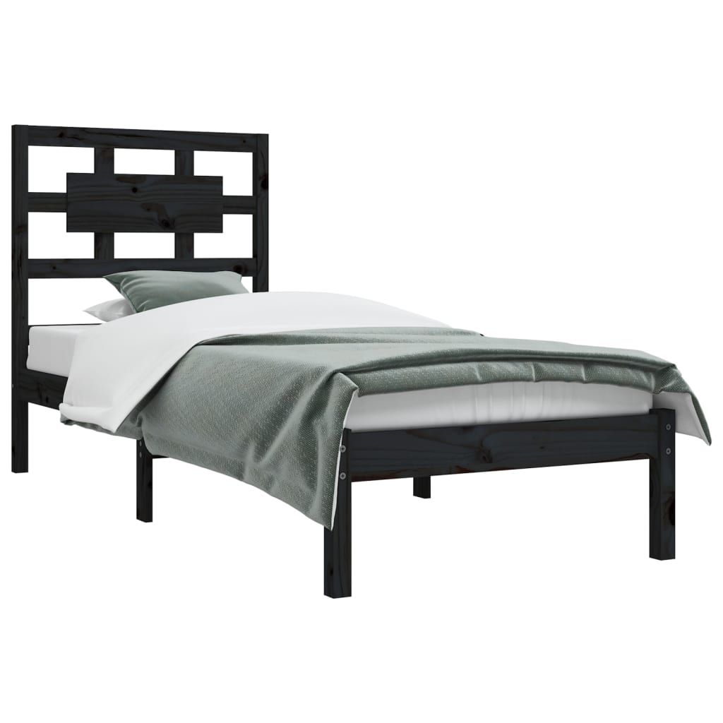 vidaXL Bed Frame Black Solid Wood Pine 90x200 cm