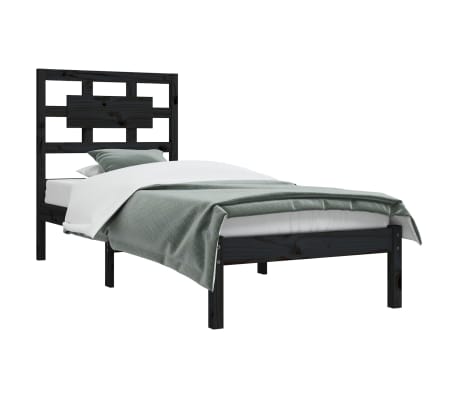 vidaXL Bed Frame Black Solid Wood Pine 90x200 cm