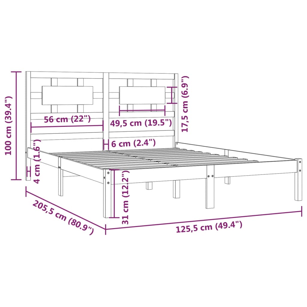 Okvir za krevet od masivne borovine 120 x 200 cm