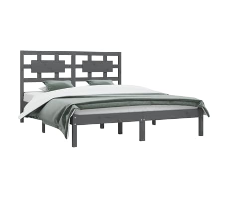 vidaXL Bedframe massief grenenhout grijs 150x200 cm