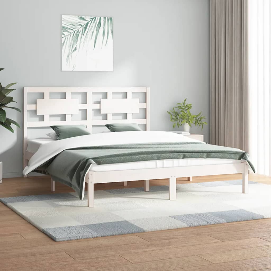 vida XL Massivholzbett Weiß Kiefer 180x 200 cm 6FT Super King