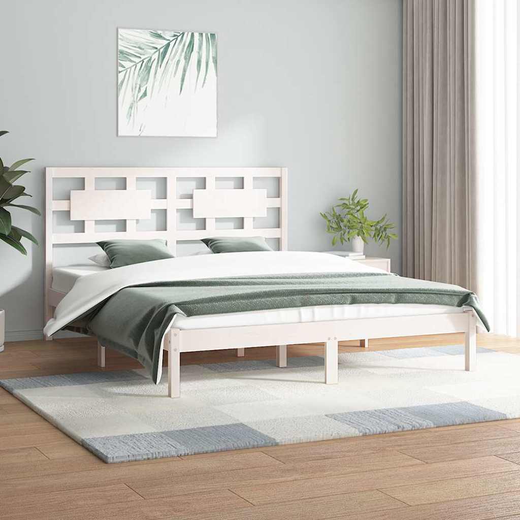 vidaXL Sängynrunko ilman patjaa valkoinen 200x200 cm täysi mänty