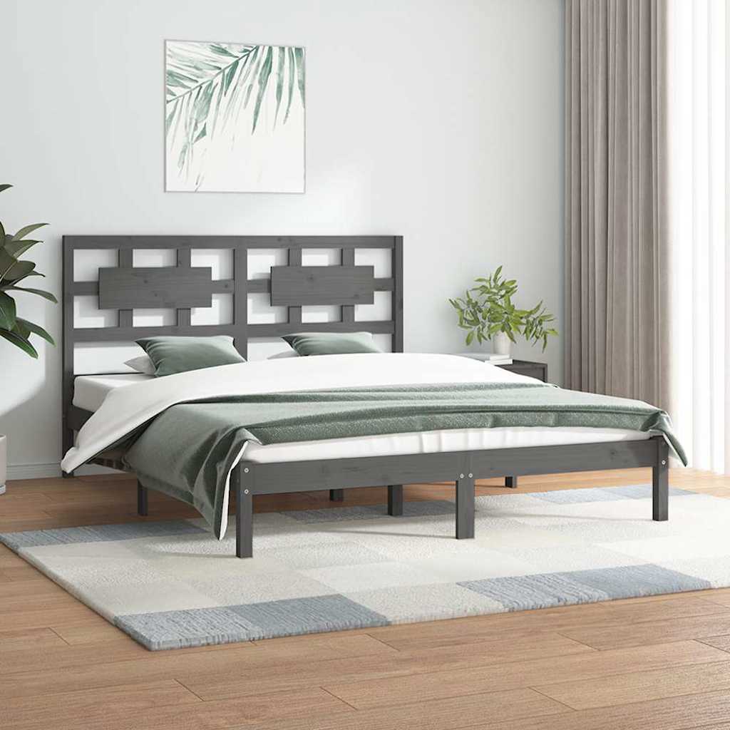 vidaXL Sängynrunko harmaa täysi mänty 200x200 cm