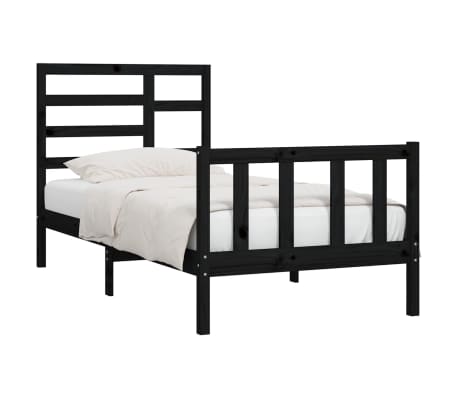 vidaXL Lovos rėmas, juodos spalvos, 90x200cm, pu&scaron;ies masyvas