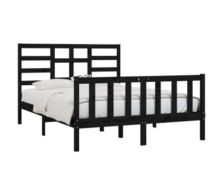 vidaXL Lovos rėmas, juodos spalvos, 140x200cm, pušies medienos masyvas