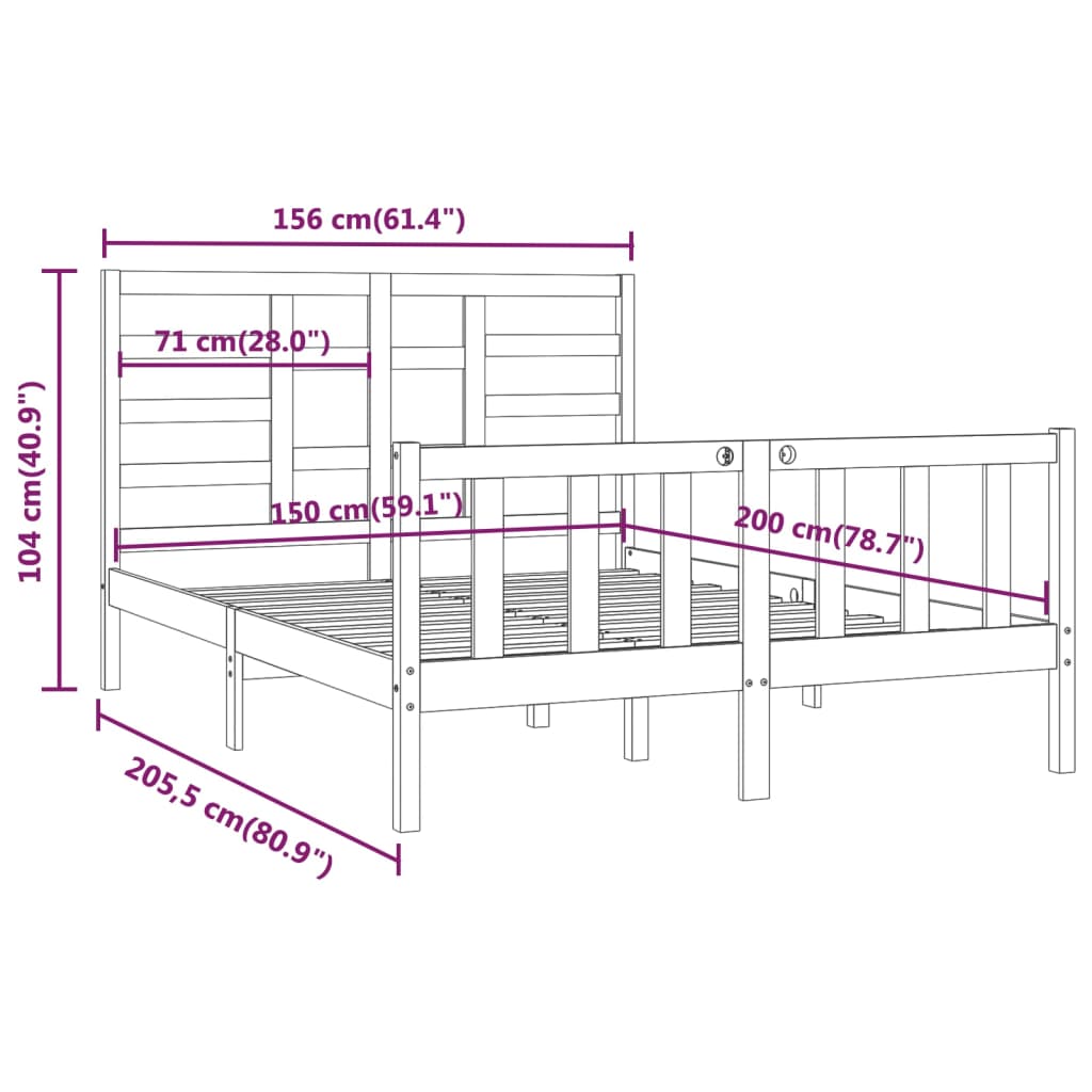 Rám postele medově hnědý masivní dřevo 150x200 cm King Size