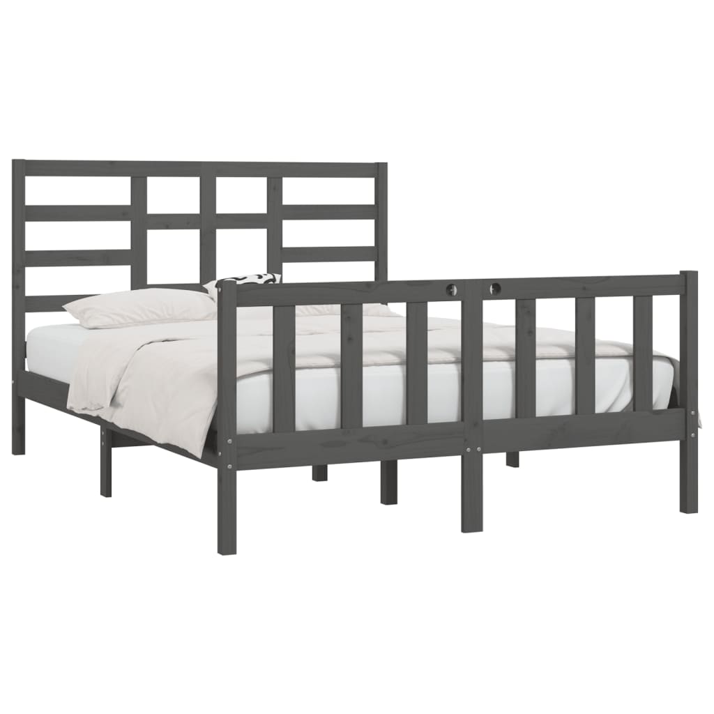 vidaXL Bedframe massief grenenhout grijs 160x200 cm