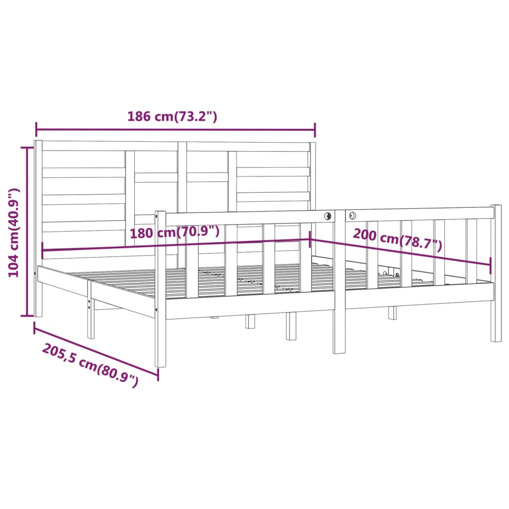 Cadru de pat Super King, alb, 180x200 cm, lemn masiv